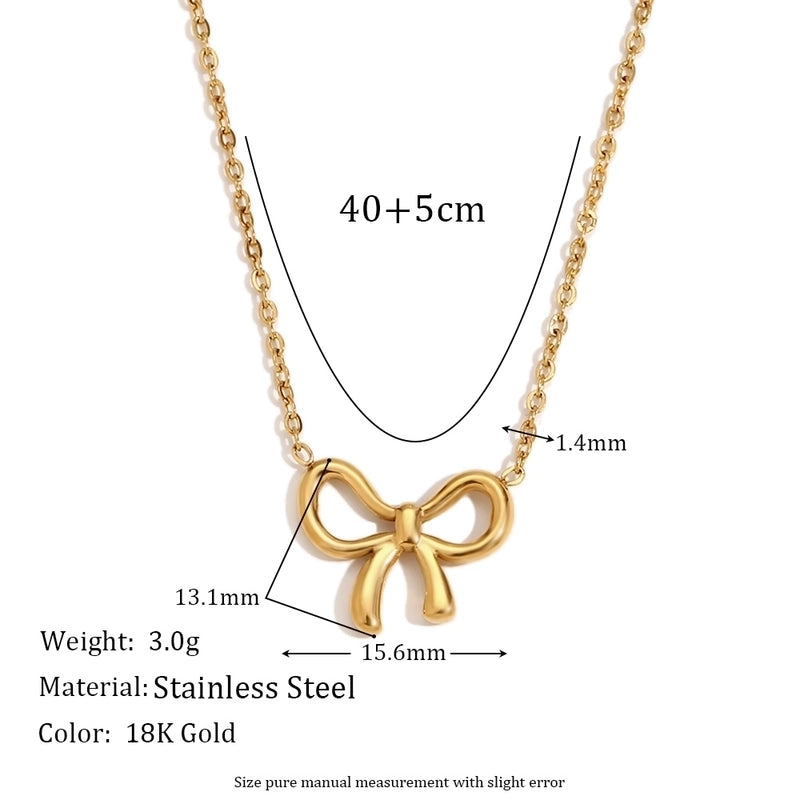 304 Stainless Steel 18K Gold Plated Sweet Minimalist Classic Style Plating Bow Knot Earrings Necklace