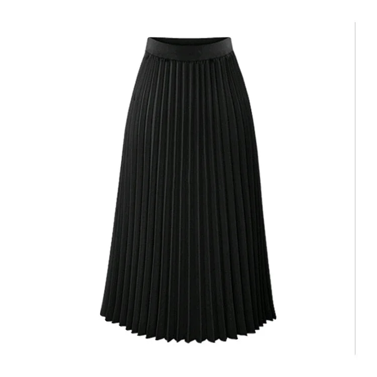 Long Skirts Pleated Women 2021 Plus Size Summer Chiffon High Waist Pink Casual Midi Skirt White Harajuku Saia Jupe Longue Femme