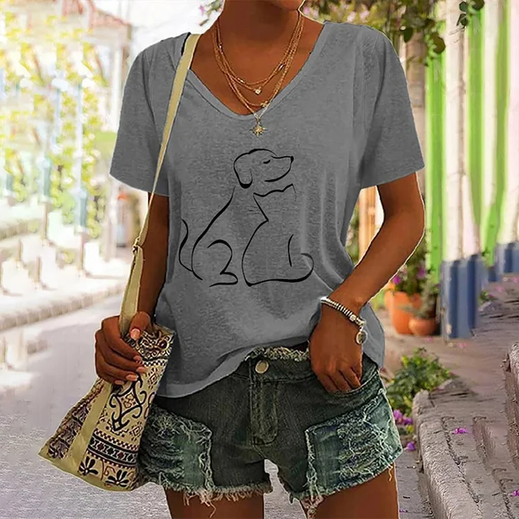Dog And Cat Silhouette Print T-Shirt