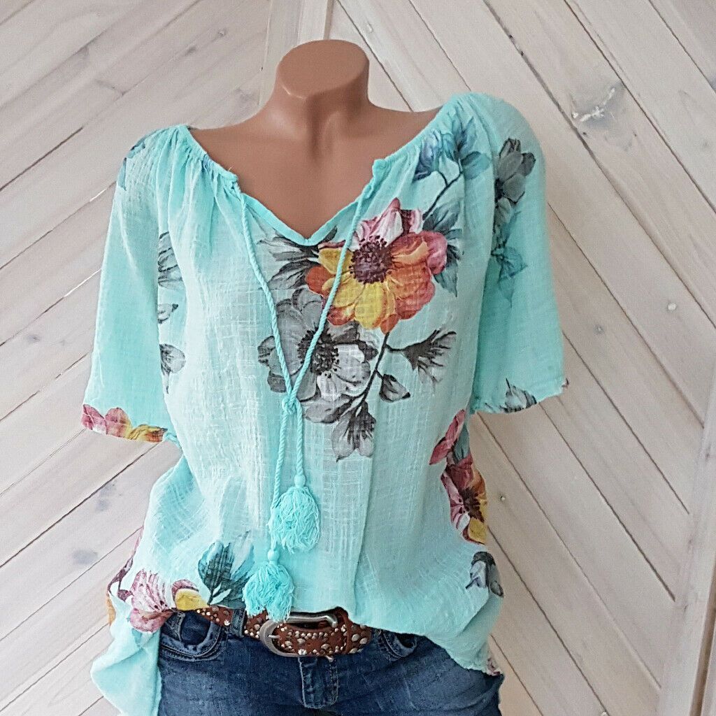 Women Long Sleeve V-neck Graphic Floral Printed Top