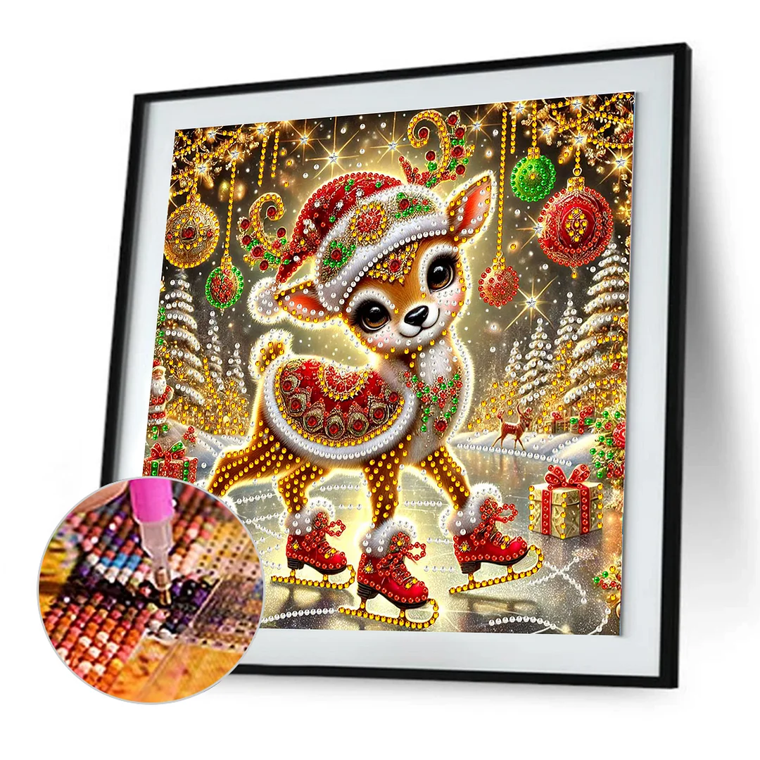 Christmas Deer - Diamond Painting - Partial Special Shaped Drill(Canvas|30*30cm)