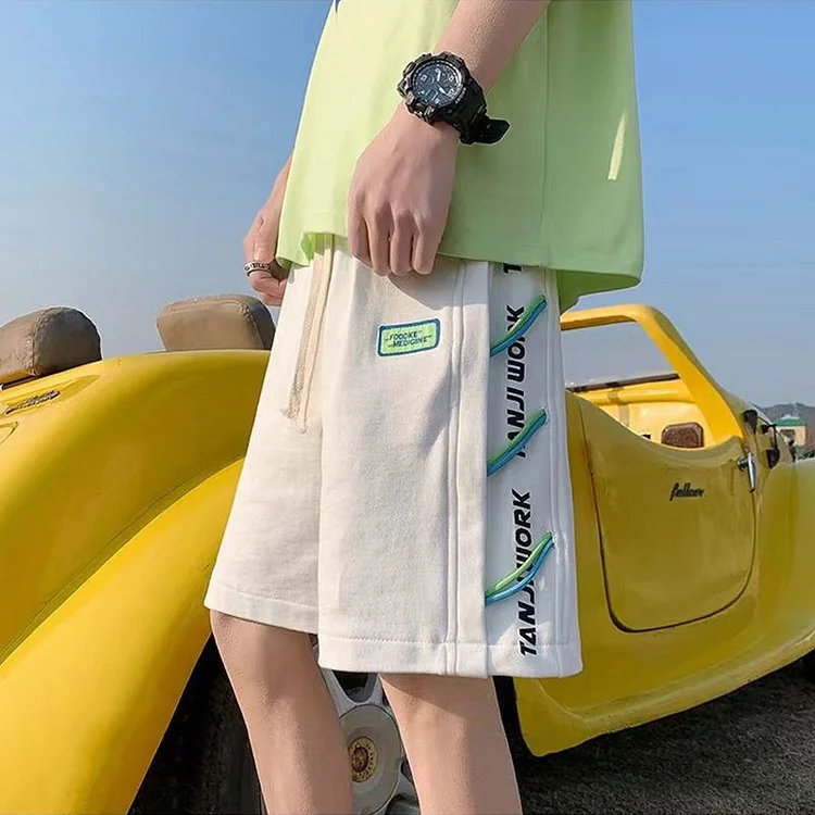 Ceeyan Ribbon Shorts High Street Men's American Basketball Sport Capris Summer Casual Pants Trend Label