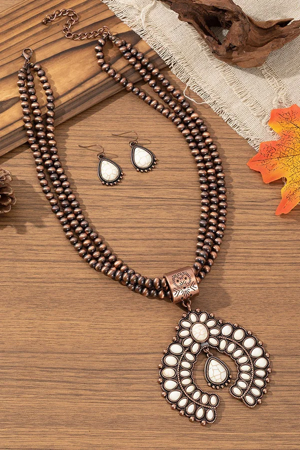Western Layered Necklace And Earrings Set