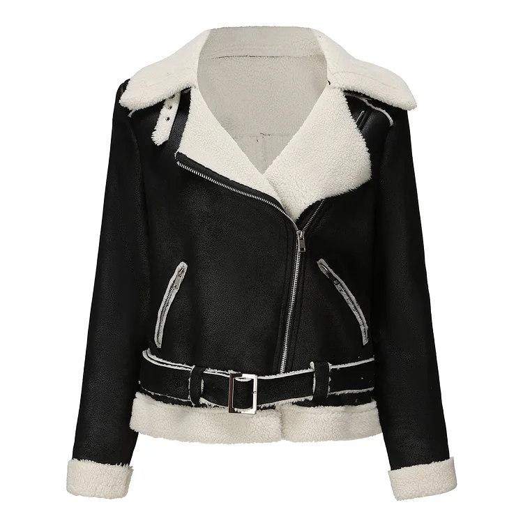 PASUXI Winter Thick Leather Fleece Jacket Women Fashion Zipper Warm Biker Coat Female Casual Loose Outwear Motorcycle Jacket huanwei