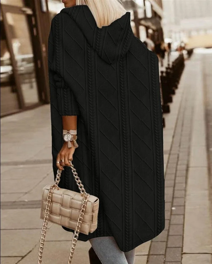 Brownm Twisted Texture Hooded Mid-length Trench Coats