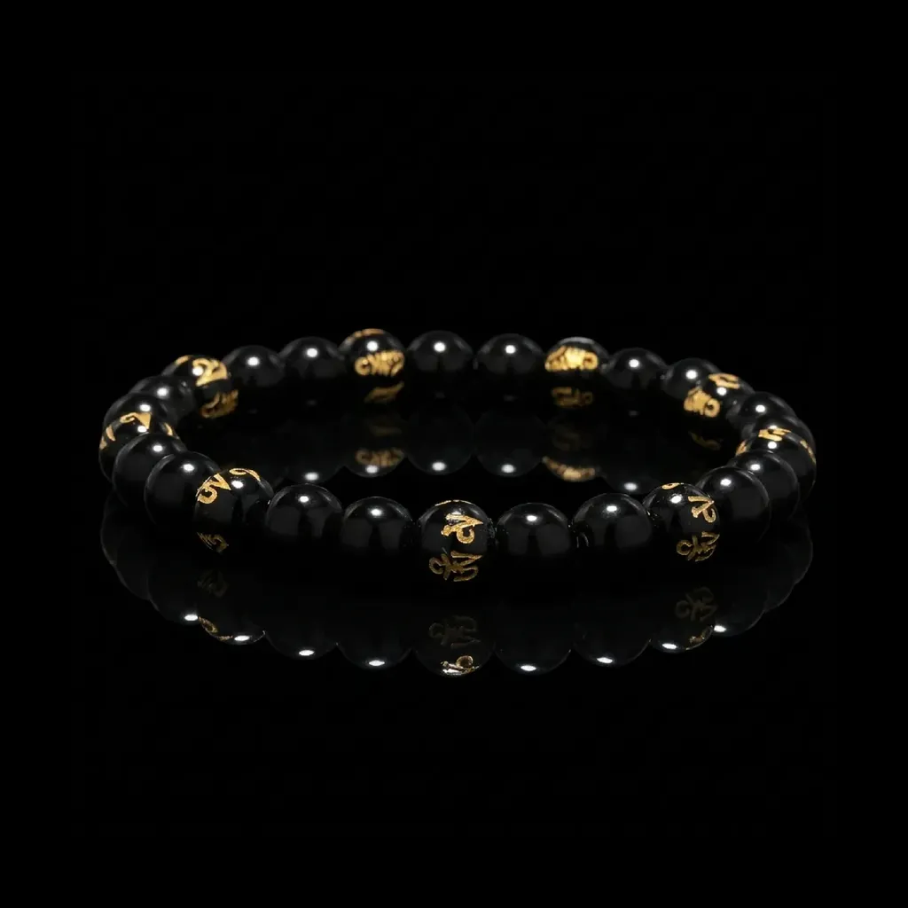 JiStones Midnight Runes | Natural Obsidian Heritage Bracelet