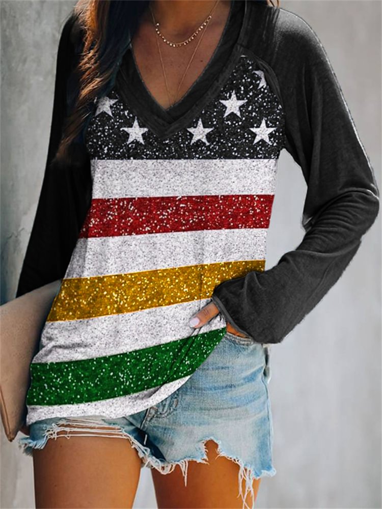 Black Pride Flag Glitter Art Patchwork T Shirt