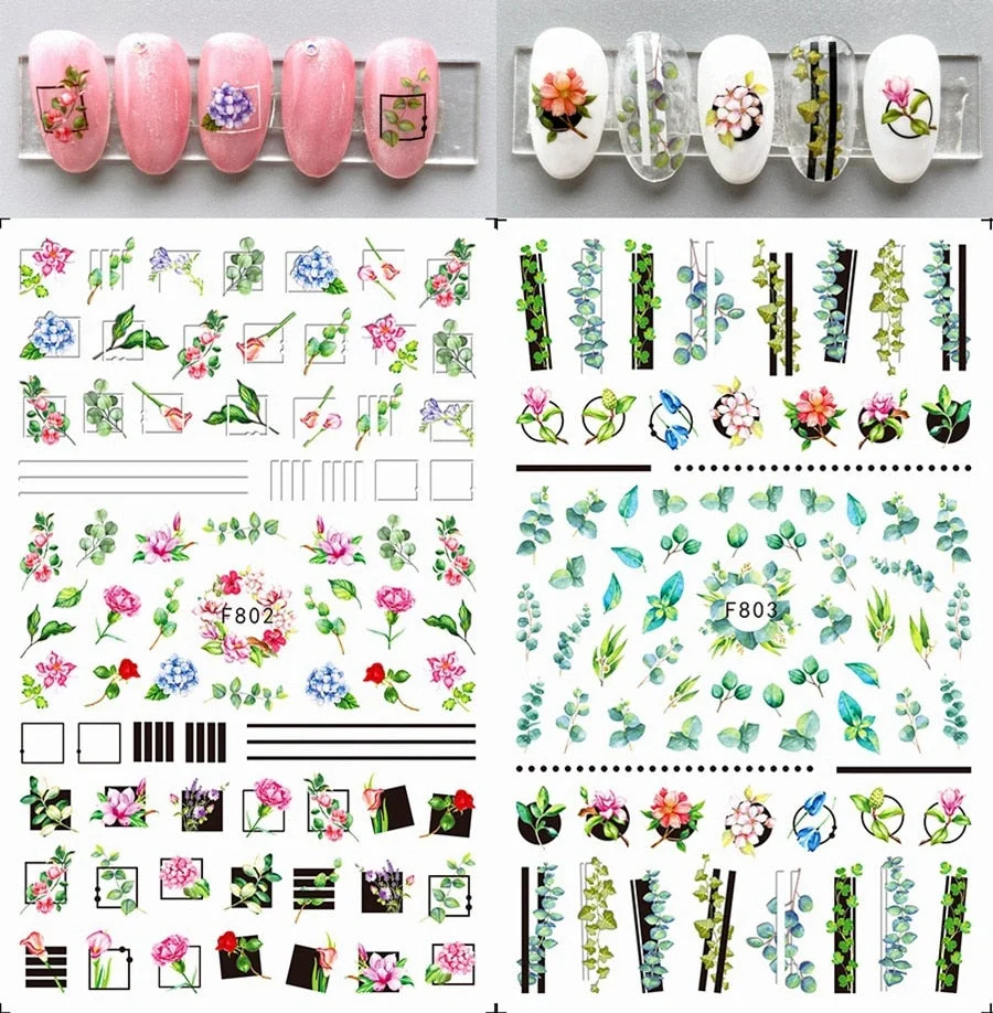 1pcs Black White 3D Nail Art Stickers Sliders Flowers Mandala Leaf Geometry Adhesive Nail Decals Foil Design Manicure-Nail Inspo