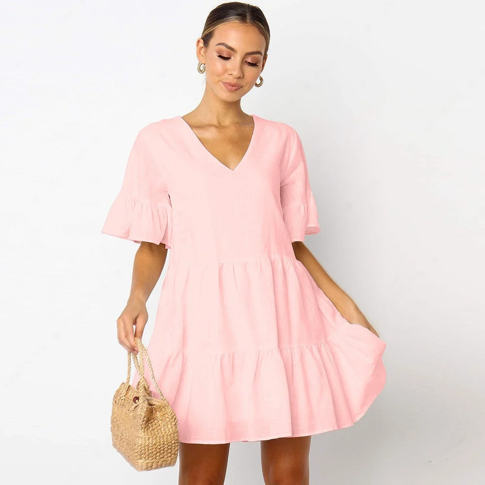 Women's V-neck Loose Fashionable A-line Dress