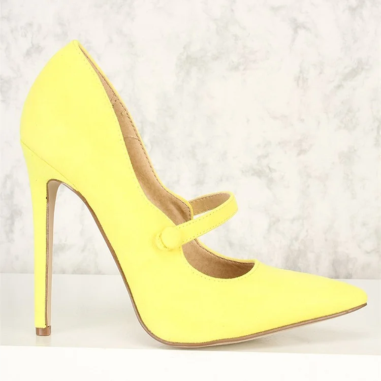 Yellow Pointy Toe Stiletto Mary Jane Pumps Vdcoo