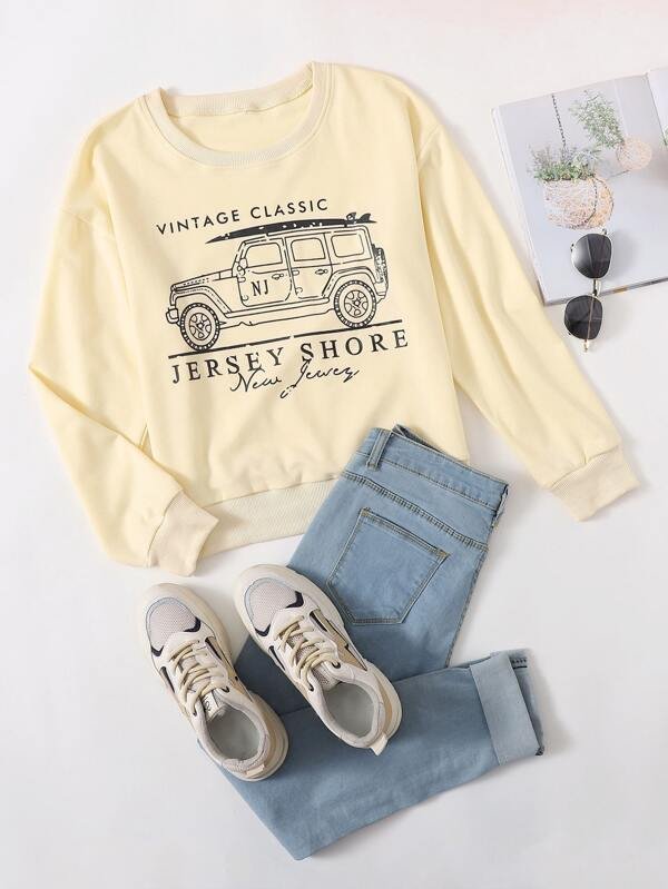 Car And Letter Graphic Sweatshirt