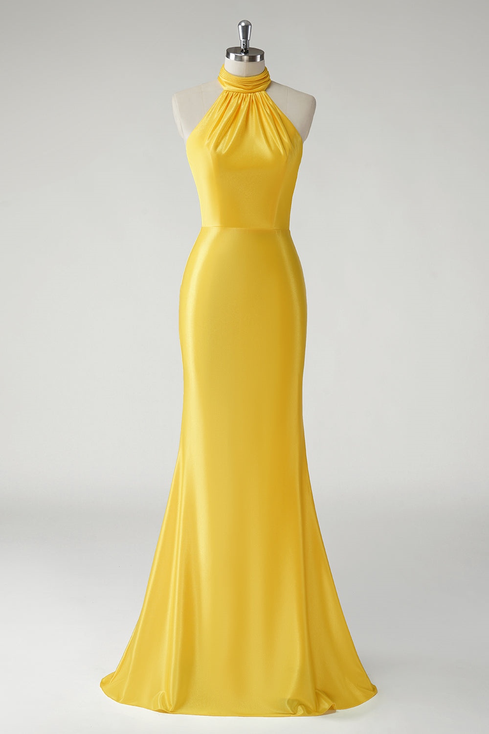 Ovlias Exquisite Yellow Halter Sleeveless Slimming Mermaid Prom Dress LY0601