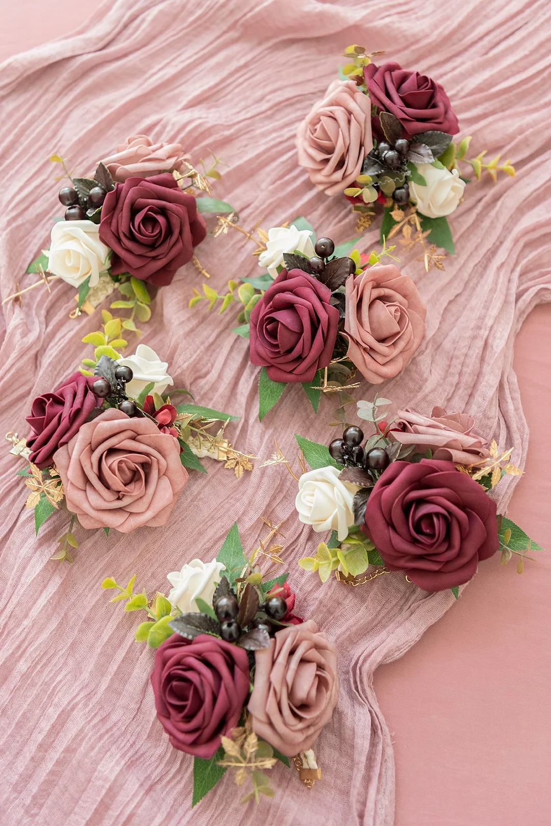 Wrist/Shoulder Corsages in Burgundy