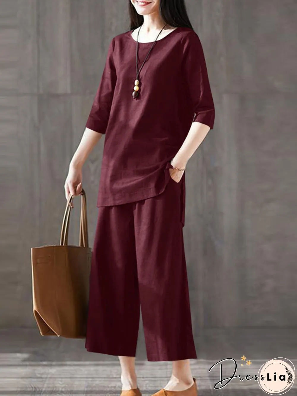 Solid Pocket High-low Slit Straight Leg Two Pieces Suit