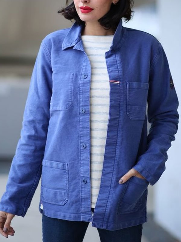 elegant navy single-breasted ladies' shirt
