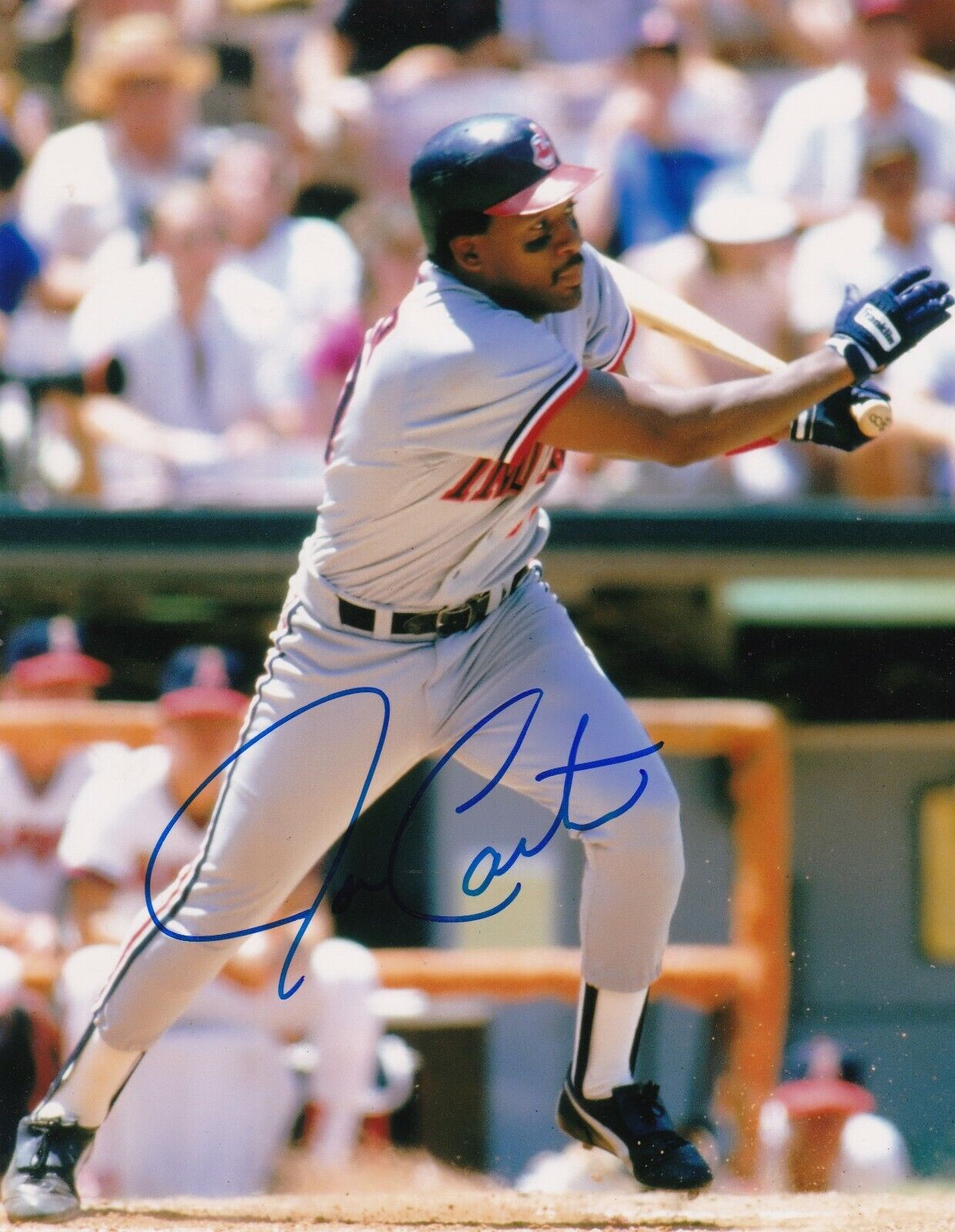 JOE CARTER CLEVELAND INDIANS ACTION SIGNED 8x10