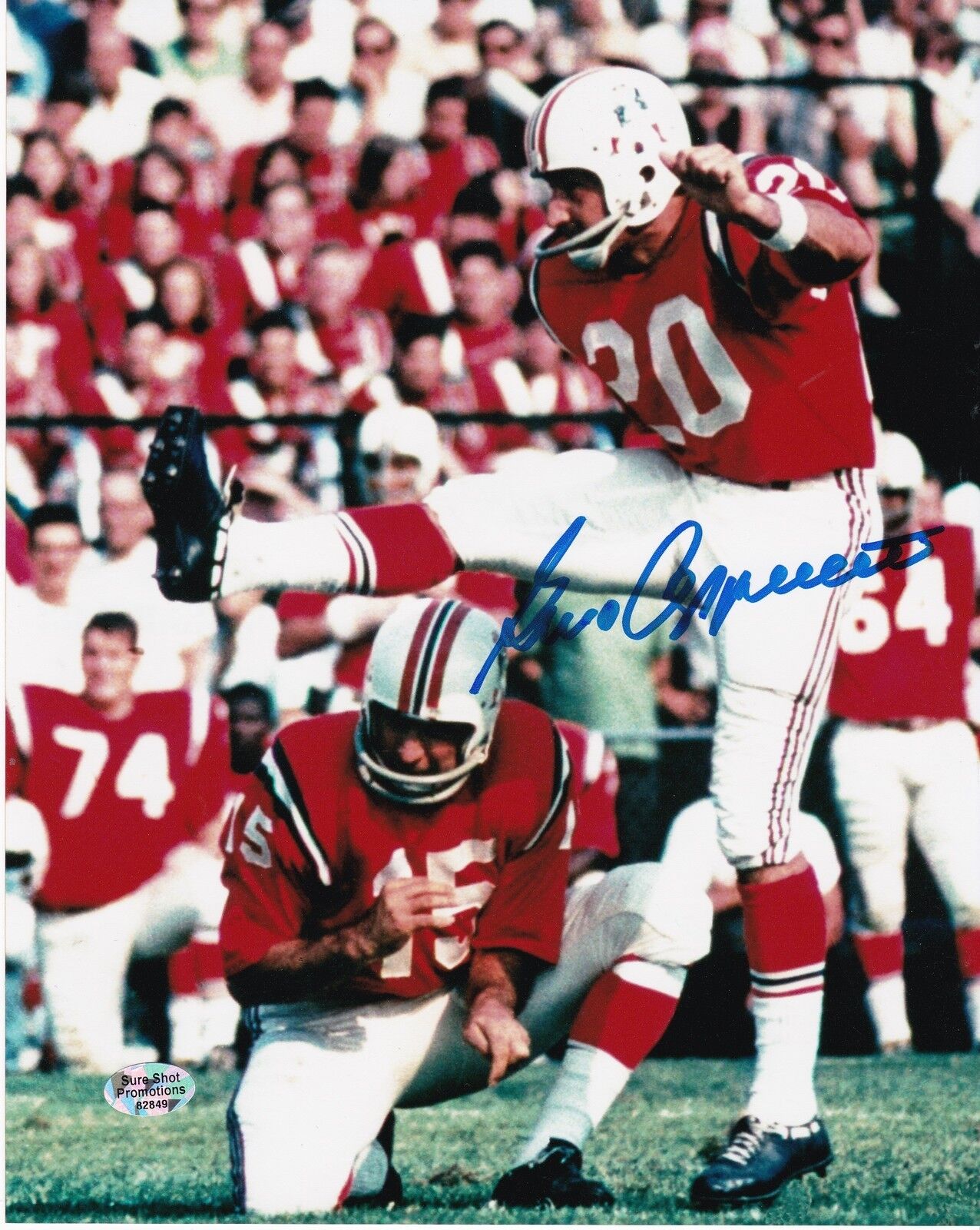 GINO CAPPELLETTI NEW ENGLAND PATRIOTS ACTION SIGNED 8x10