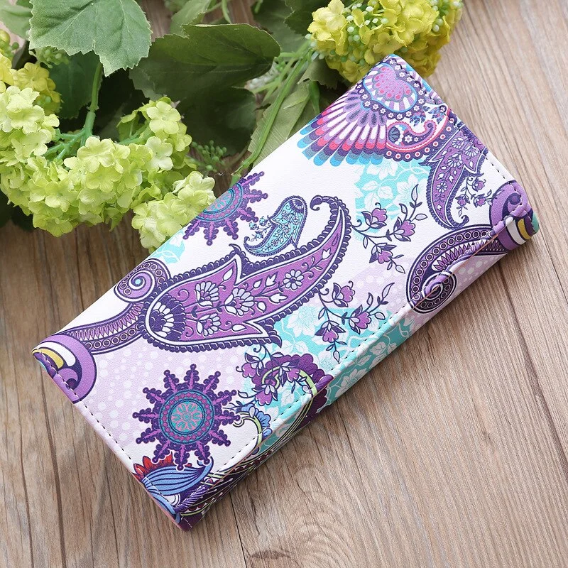 Fashion Multifunctional Women Wallet Color Printing Long Mobile Phone Bag Multi-layer Women Big Flower Color Matching Coin Purse