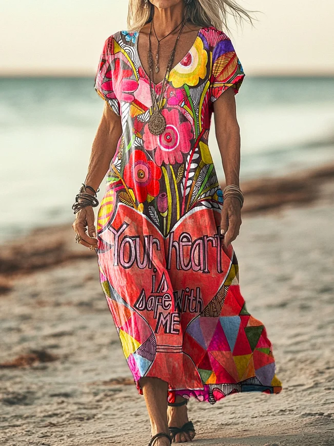 Women's Valentine's Day Print Pocket Cotton Dress