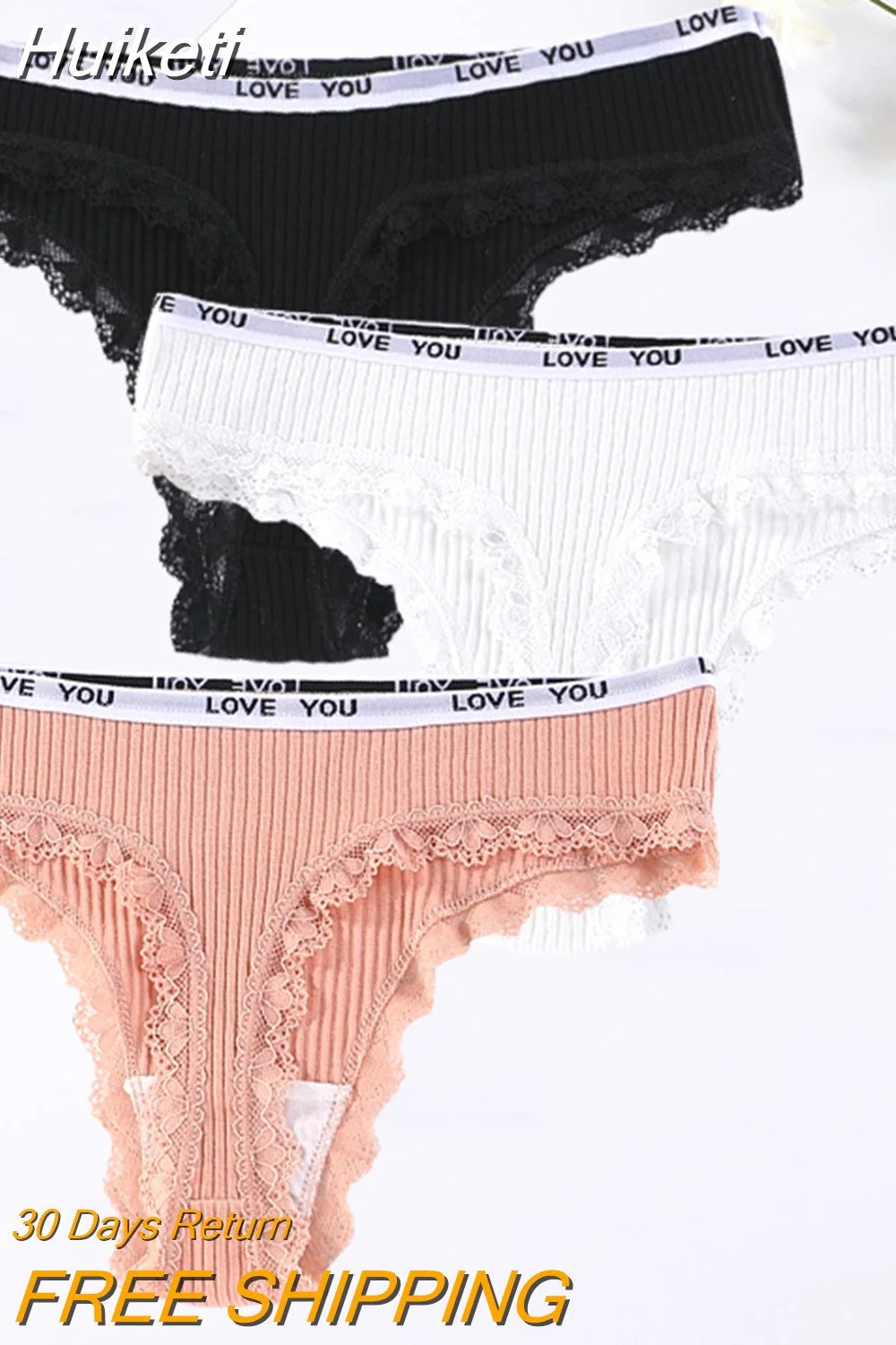 Huiketi Sexy Cotton Thong Women Lace Low Waist Panties Letter Underwear Ladies Briefs Lingere Panty Underware Female Lingerie