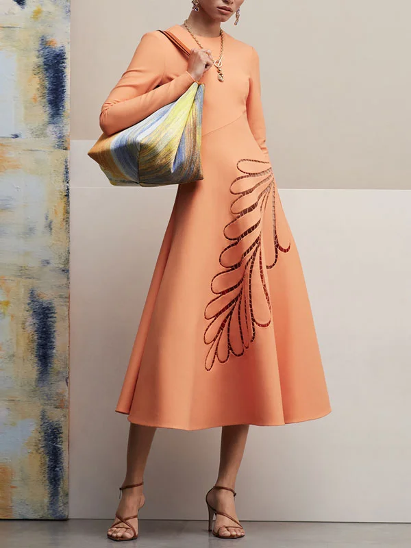 Embroidered Stretch-Wool Midi Dress