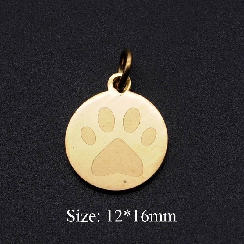 5 Pieces Stainless Steel 18K Gold Plated Round Paw Print