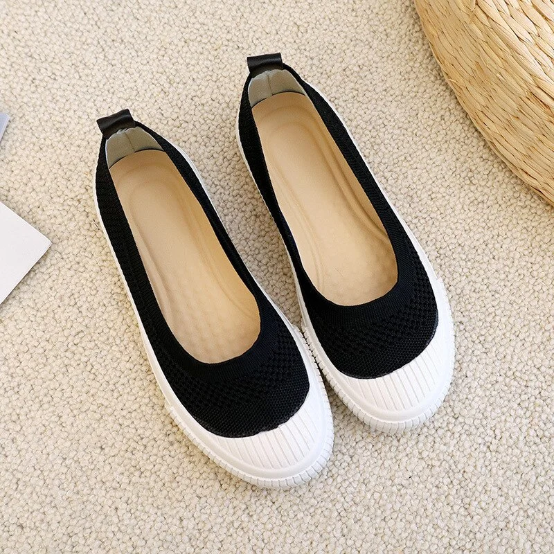 Tanguoant 2022 Loafers Ladies Stretch Fabric Flat Ballet Shoes Light Casual Square Toe Shoes Luxery Shoes Women Shoes Women Flats Shoes