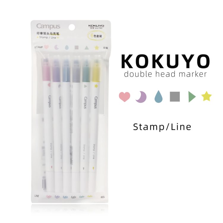 JOURNALSAY 6 Pcs/Set Cute Stamp Double-Ended Art Marker Pens Student Drawing Scrapbooking