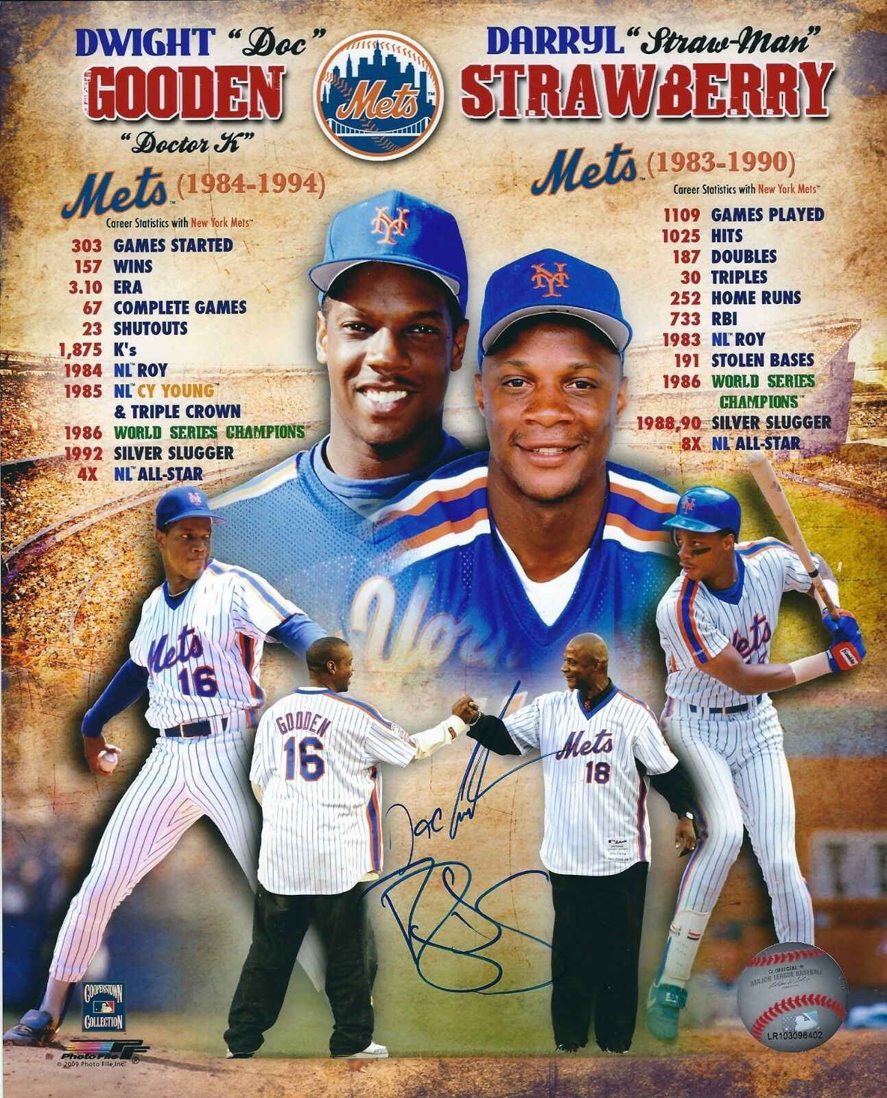 Autographed DOC GOODEN & DARRYL STRAWBERRY - New York Mets 8x10 Photo Poster painting - COA