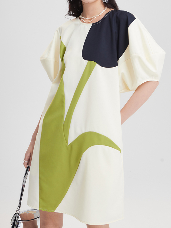 Lantern Sleeve Plants Print Midi Dress