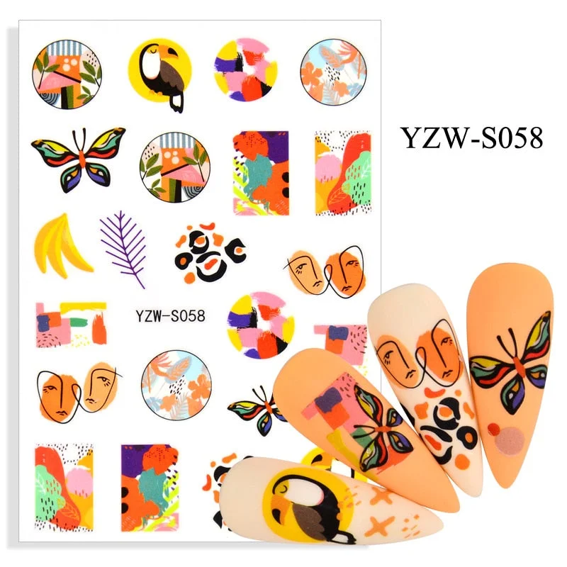 Sexy Lady Shaped Fashion Nail Sticker Geometric Abstract Line Nails Inspired Decals Art 3D Adhesive Sliders Manicure Accessory-Nail Inspo