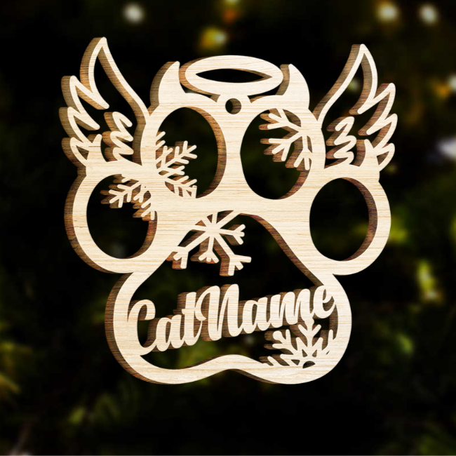 Ornamento navideño con alas de pata de gato con 1 nombre personalizado