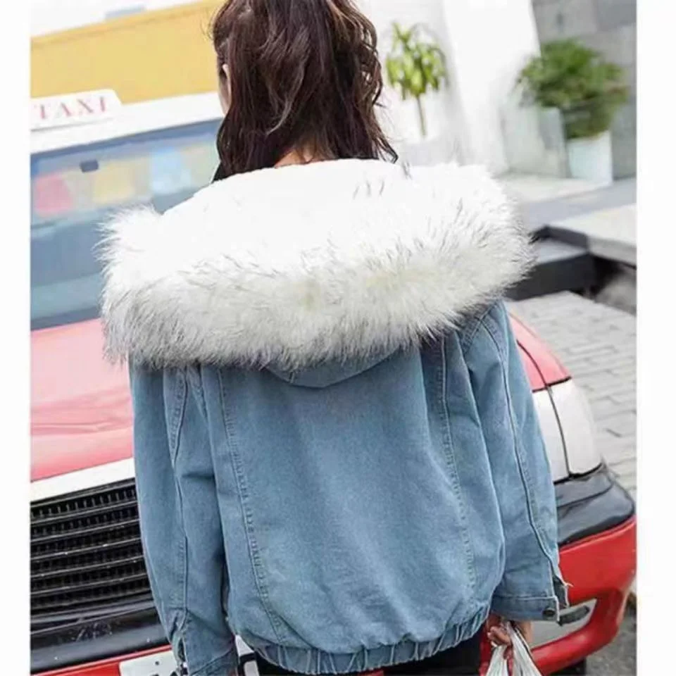 Wongn Wongn Coat Cotton-Padded Clothes 2024 Winter Velvet New Cotton-Padded Clothes Loose Korean Version Of Cowboy Fur Collar Thick Coat Women