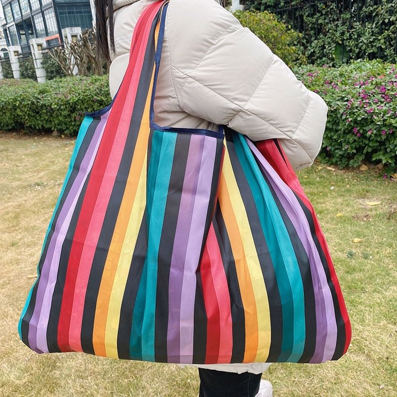 Reusable Grocery Bags Large Washable Shopping Bags Foldable Environment-Friendly Nylon Heavy-Duty Pocket Handbags