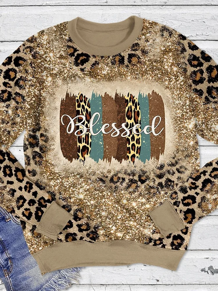Blessed Leopard Print Long Sleeve Sweatshirt