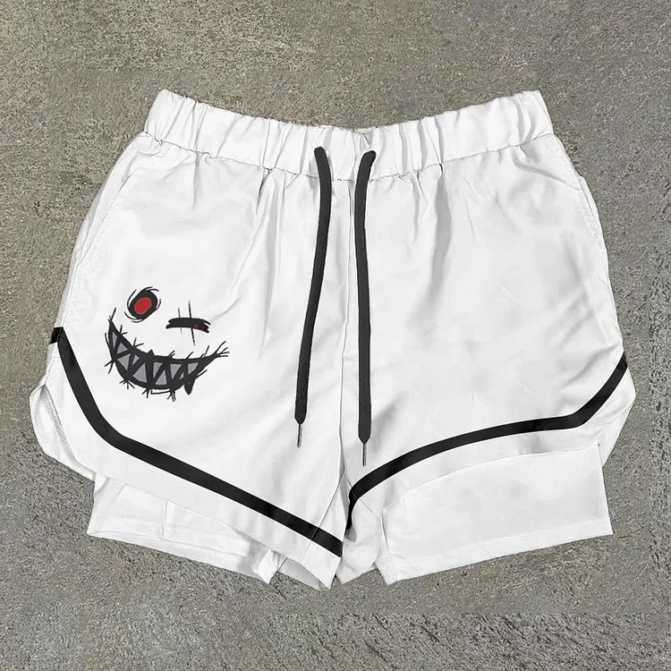 Casual Smiley  Double Layer Men's Gym Shorts