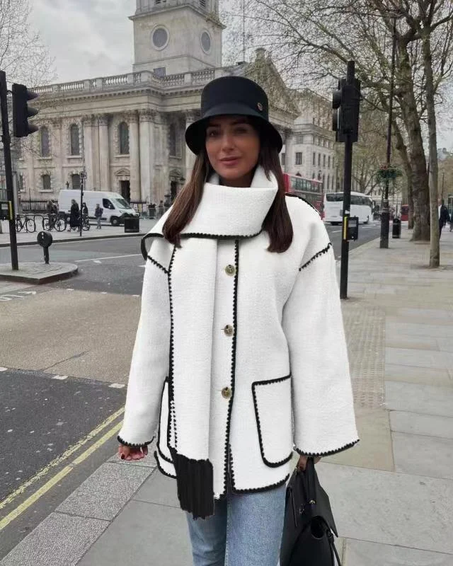 Nigikala Nigikala Women's Clothing 2025 Autumn And Winter New Fashion Wool Coat Thick Loose With Scarf Tid Lady