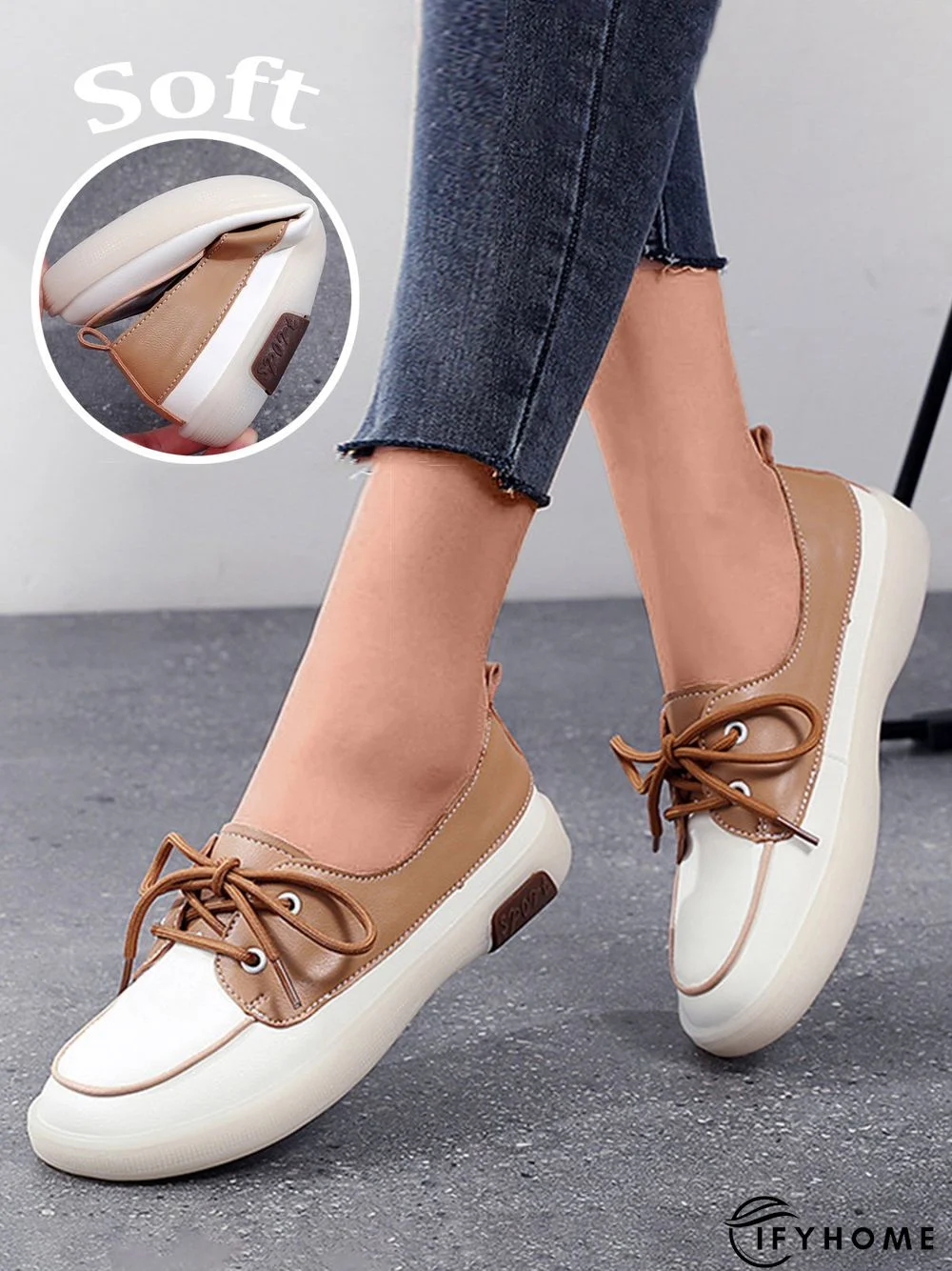 Casual Split Joint Color Block Leather Lace Up Flat Shoes | IFYHOME