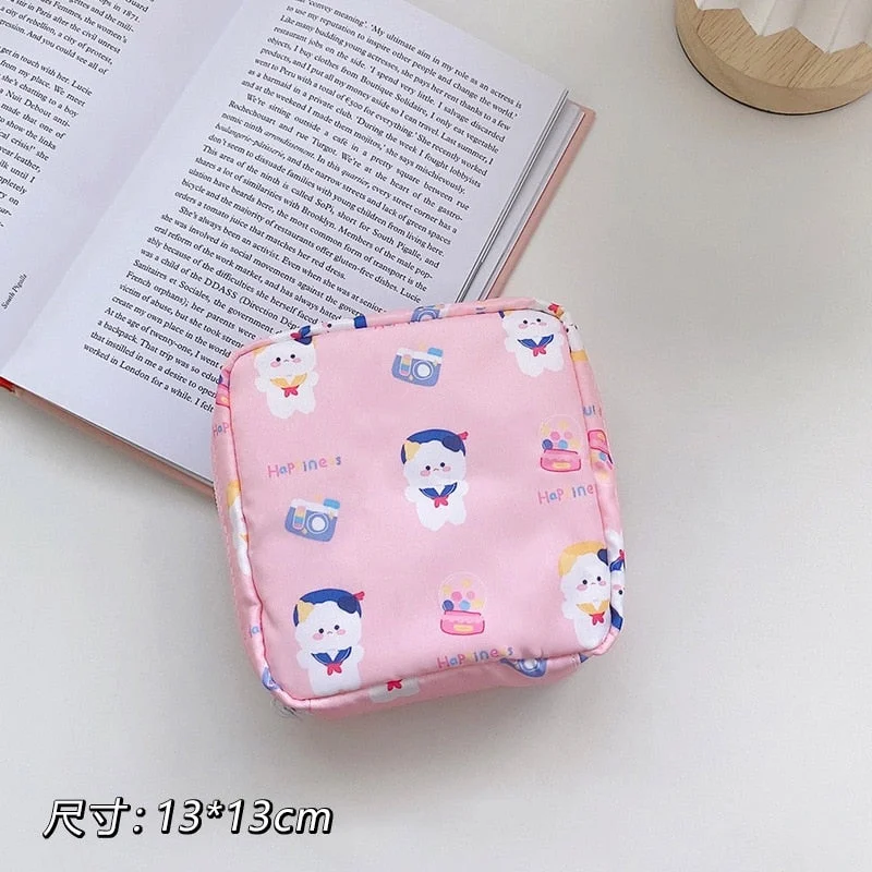Travel Kawaii Cosmetic Storage Bag For Girls Cute Bear Rabbit Tampon Sanitary Pad Pouch Mini Makeup Earphone Coin Sundries Bags