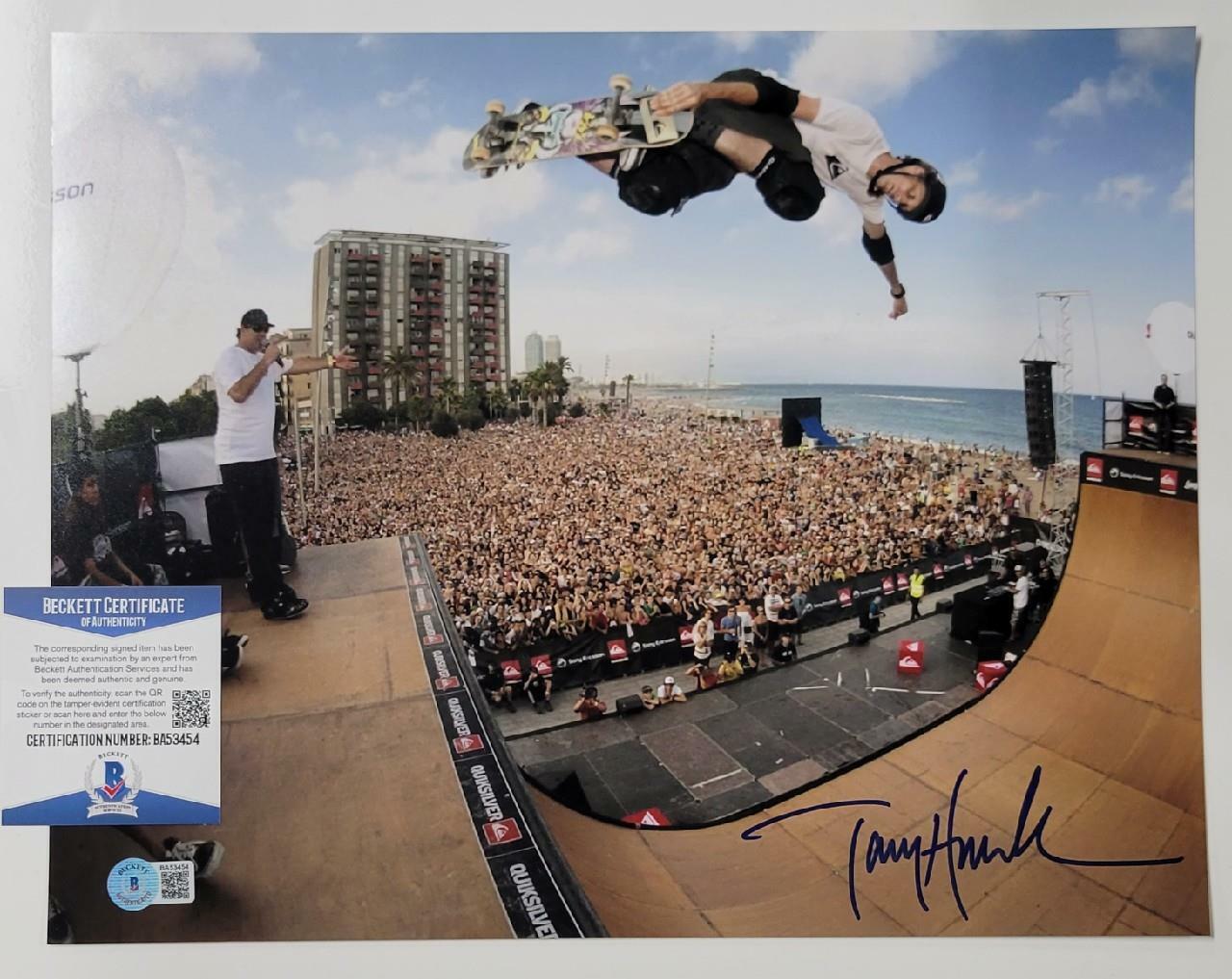 *READ* Tony Hawk signed 11x14 Photo Poster painting Skateboard Autograph ~ Beckett BAS COA