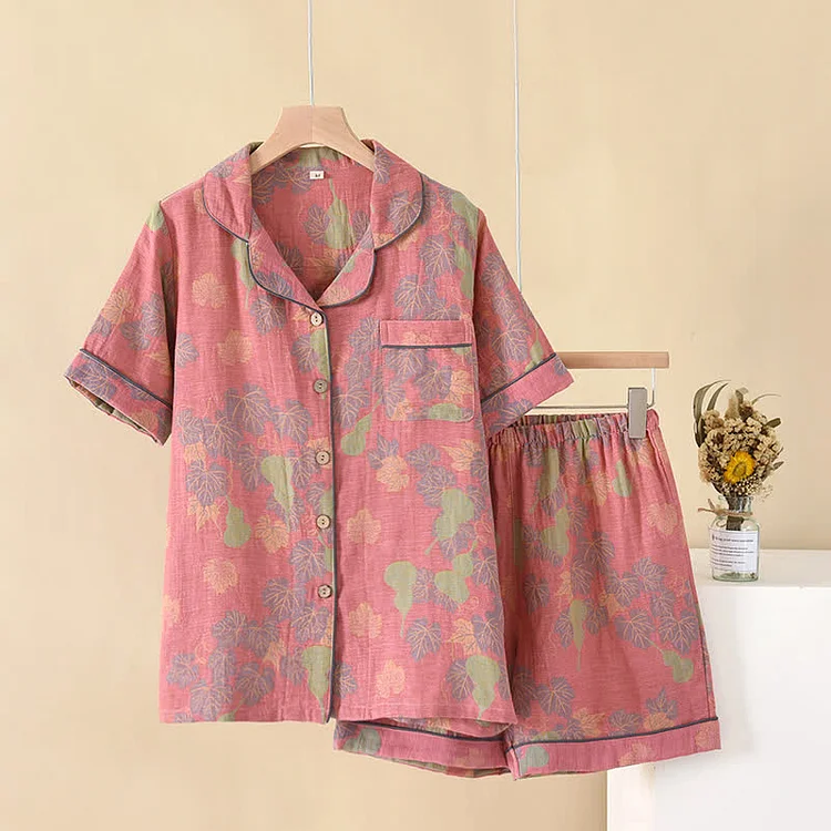Jacquard Gourd Cotton Gauze Pajama Set Radinnoo.com