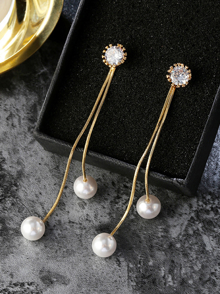 Comstylish Elegant Pearl And Diamond Drop Earrings