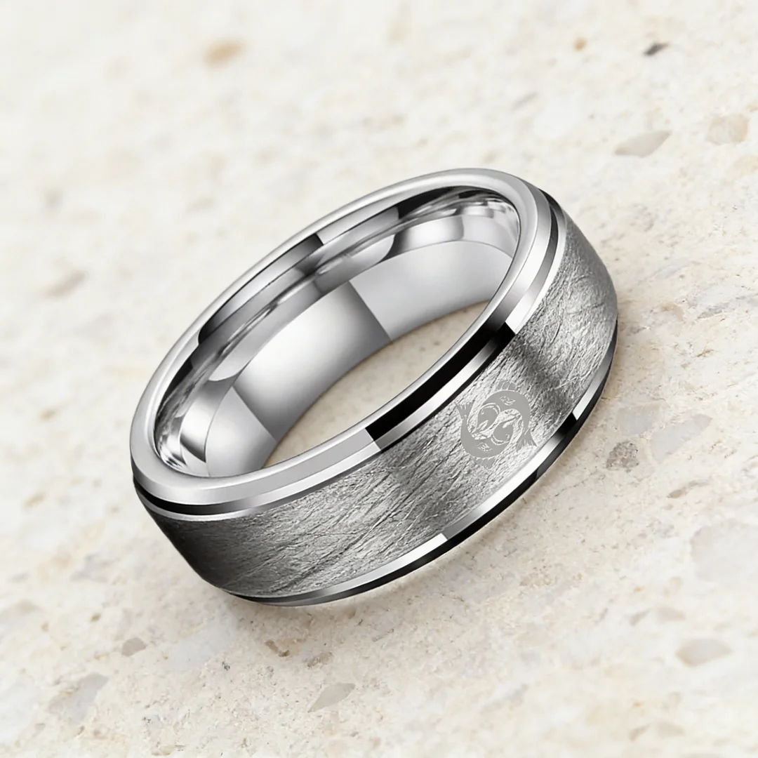 4MM 6MM 8MM Sliver Pisces Tungsten Carbide Rings Prints Laser Pattern Step Edge Tungsten Wedding Bands 