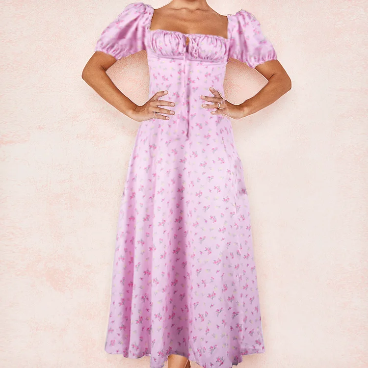 Uveng Uveng New Women's French Floral Dress Lady Slit Big Place Suspenders Winter Dress Female