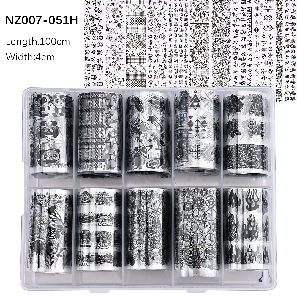 Kissbake 10pcs 4x100cm Nail Transfer Foil Paper Sticker Set Luxury Foil Nails Logo Transfer Nail Stickers Designer Fashion Nail Art Decal