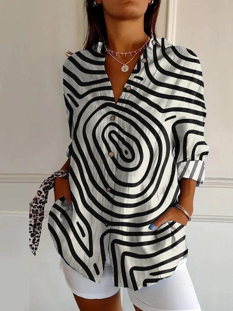 Vintage Ring Geometry Abstract Art Print Casual Long-sleeved Shirt