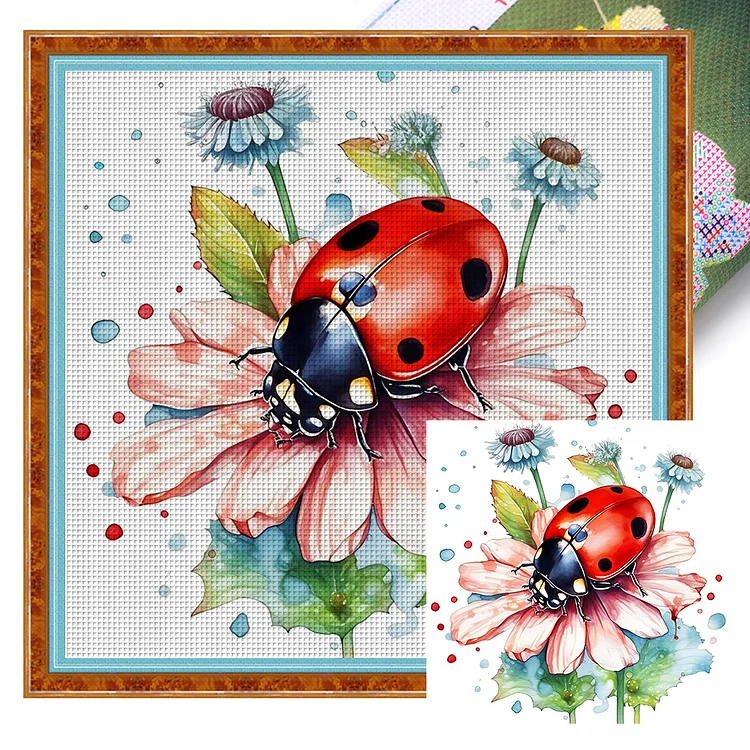Flower Ladybug 11CT Stamped Cross Stitch 40*40CM