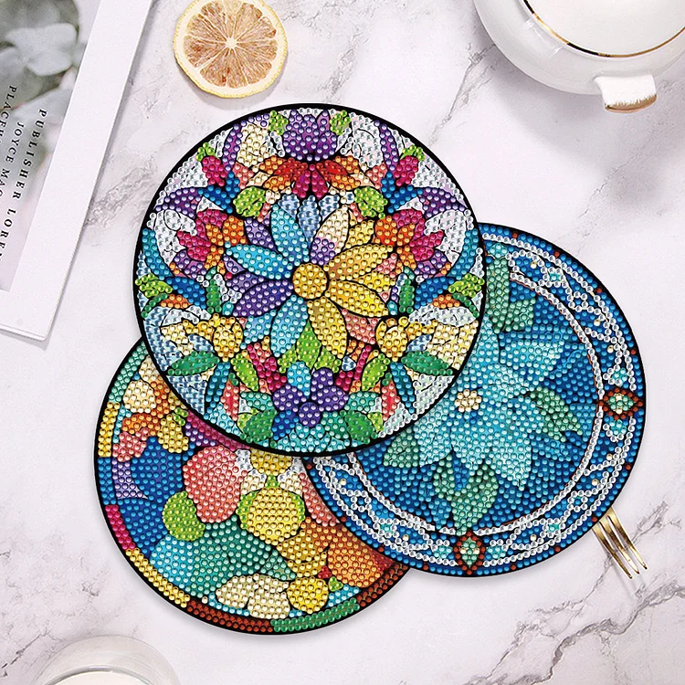 4pcs Cat Pattern Diamond Painting Placemat Set With Butterfly