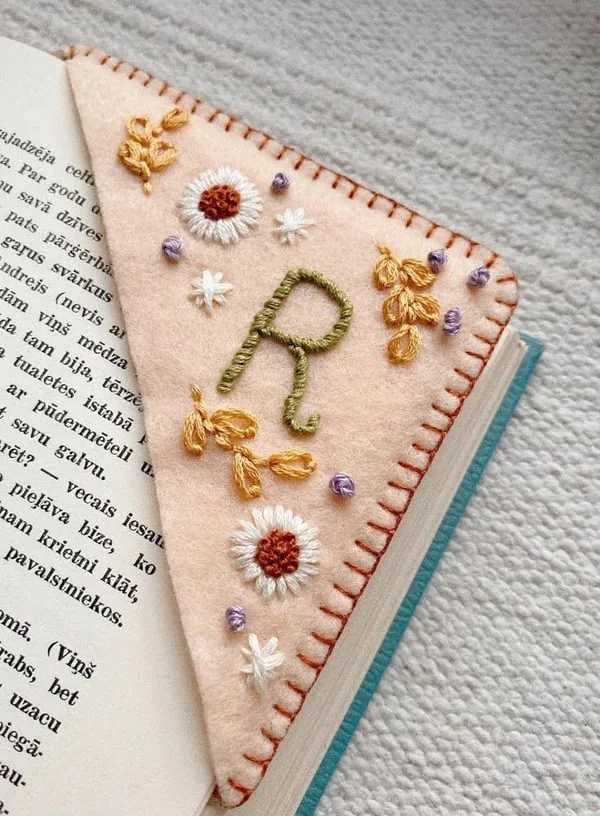 Personalised Hand-Embroidered Corner Bookmark
