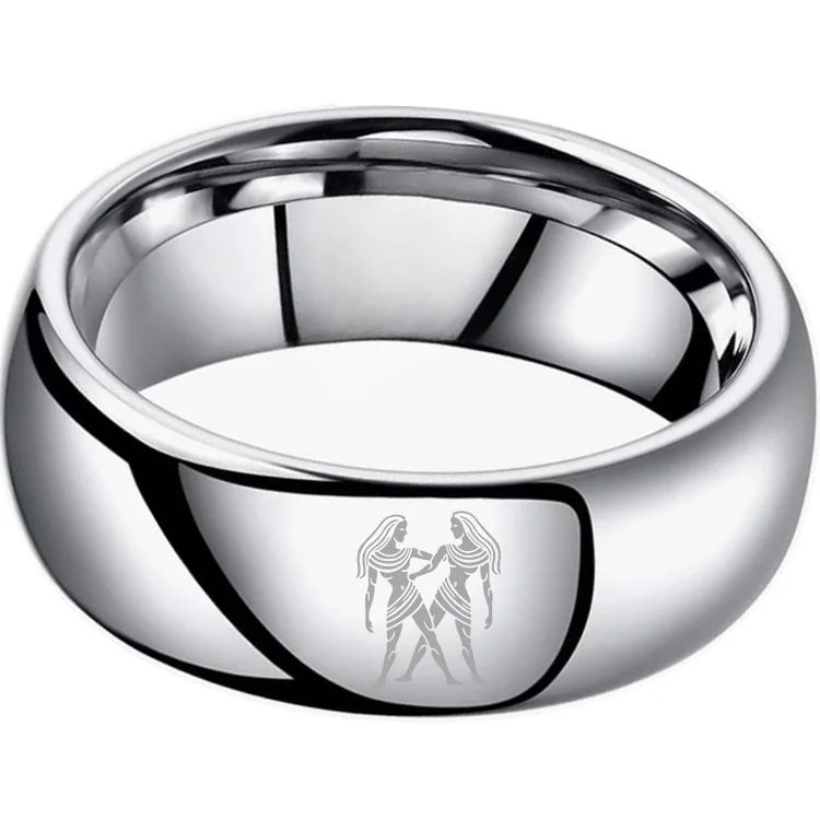 Womens Or Mens Gemini Tungsten Carbide Wedding Rings Sliver Domed Top Couples Bands 4MM 6MM 8MM